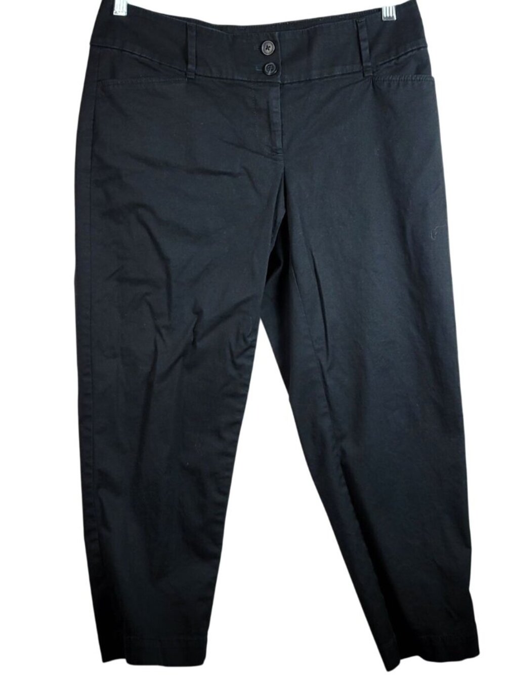 Ann Taylor LOFT Curvy Crop Chino Pants Black SZ 4 Zip 2-Button Tapered Leg Flat
